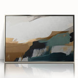 Framed wall art featuring an abstract design of colorful strokes and lines in silver and blue tones, perfect for modern home decor or office aesthetics.