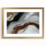 Abstract wall art featuring strokes and lines in a modern design, framed with a gold mat, showcasing a contemporary aesthetic ideal for home decor. The piece adds elegance and sophistication to any space, enhancing visual interest with its unique color palette and artistic flair.