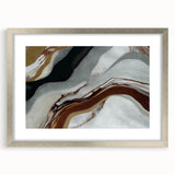 Abstract wall art design featuring strokes and lines in soft pastel colors, elegantly framed with a silver mat, perfect for modern home decor.