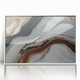 Framed wall art featuring an abstract design of colorful strokes and lines, displayed in a sleek white frame, perfect for modern home decor.