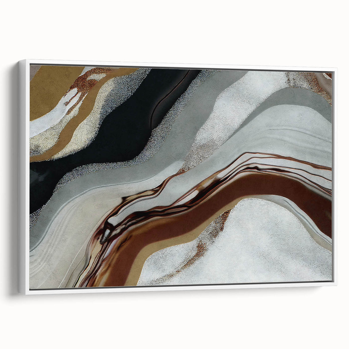 Framed wall art showcasing an abstract design of strokes and lines in soft pastel colors, presented in a modern white frame, ideal for contemporary decor.