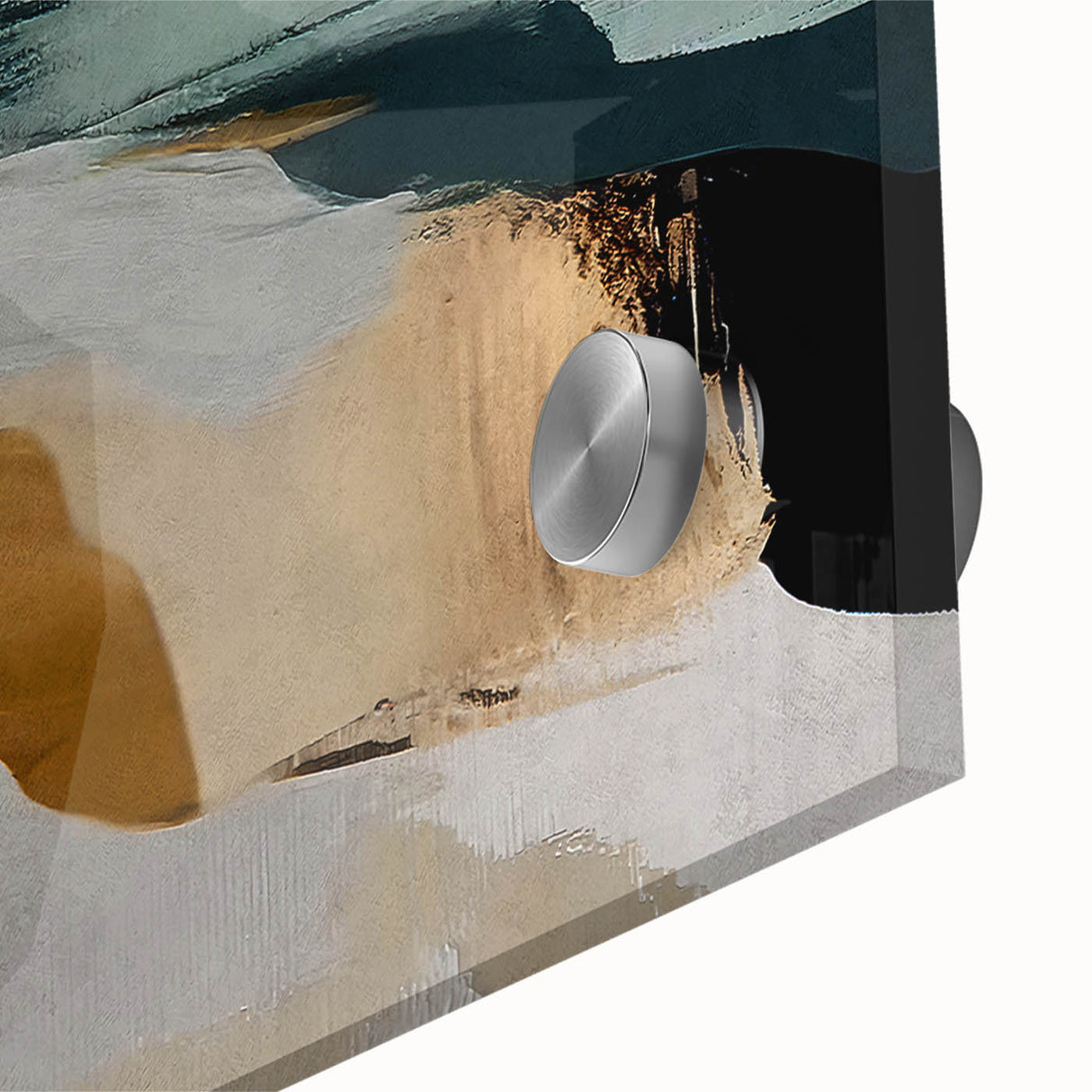 Close-up of an abstract wall art piece showcasing vibrant strokes and lines in shades of blue, orange, and green, designed for modern home decor.