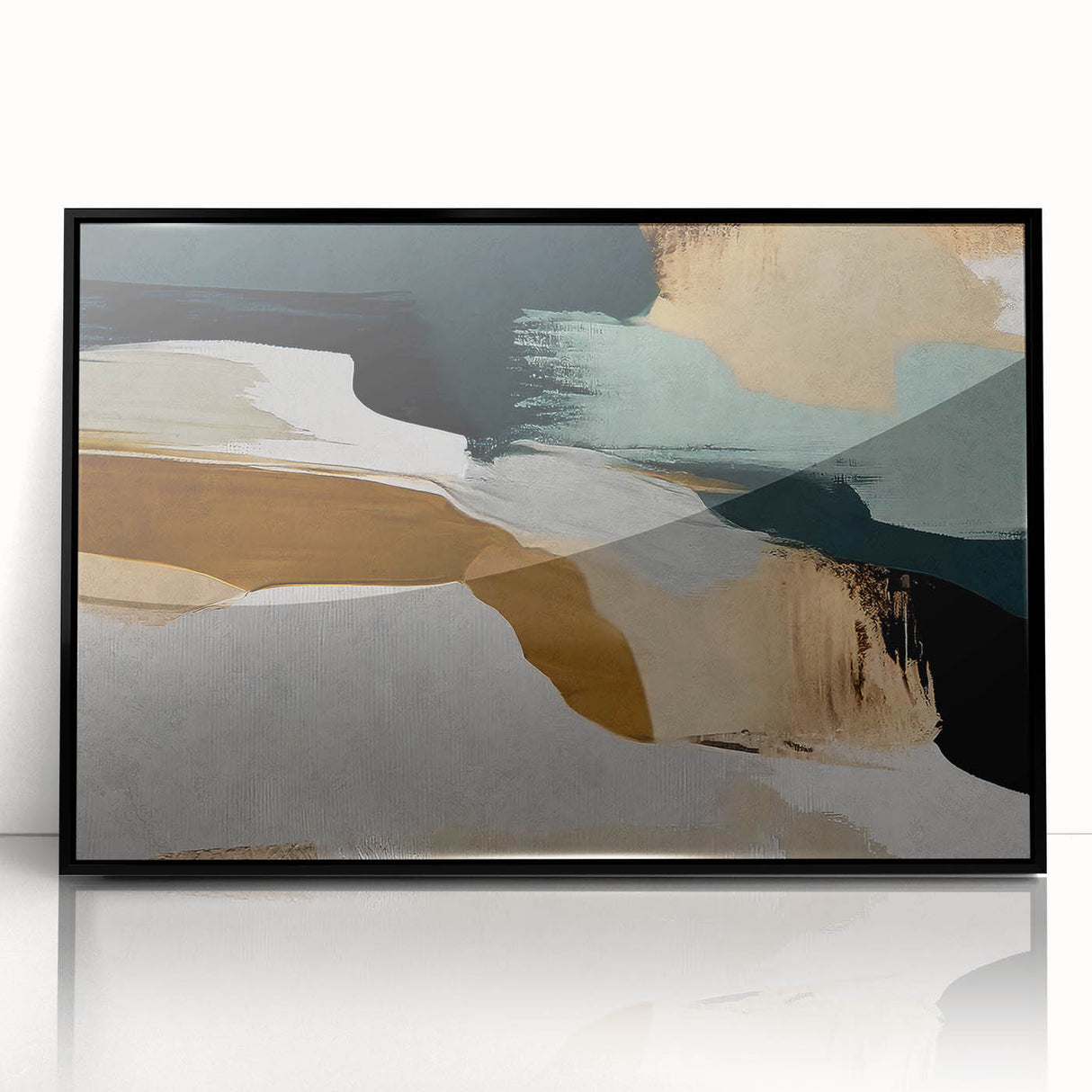 Framed acrylic wall art showcasing an abstract design with bold black strokes and lines, perfect for modern decor, enhancing any living space's aesthetic.
