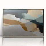 Framed wall art featuring an abstract design of colorful strokes and lines, set in a sleek silver frame, ideal for modern home decor and interior design accents.
