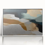 Framed wall art featuring an abstract design with colorful strokes and lines against a white background, ideal for modern home decor. Perfect for adding a vibrant touch to any living space.