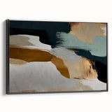 Framed canvas wall art showcasing an abstract design of strokes and lines in shades of black and white, providing a modern touch to home decor. Ideal for minimalist interiors.