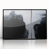 Framed wall art showcasing an abstract design with vibrant strokes and lines in shades of blue and black, perfect for modern home decor. Ideal for enhancing living spaces with contemporary style.