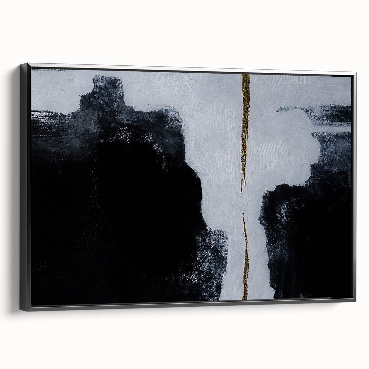 Framed canvas wall art featuring an abstract design of colorful strokes and lines, shown from the side, perfect for modern home decor in any room.