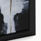 Close-up of a framed wall art piece featuring an abstract design of colorful strokes and lines, showcasing vibrant hues of blue, orange, and green, ideal for modern decor.