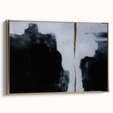 Framed canvas wall art showcasing an abstract design of gold strokes and lines, set against a contrasting background, perfect for modern home decor.