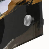 Close-up of an abstract wall art design showcasing vibrant strokes and lines in bold colors, featuring a modern acrylic glass finish for a striking visual effect. Ideal for contemporary decor.