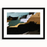 Abstract strokes and lines design in a black frame with a mat, showcasing a modern art piece. Ideal for contemporary home decor, enhancing any wall with a stylish touch.