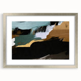 Abstract strokes and lines design in muted colors, showcased in a sleek silver frame with matting, ideal for modern home decor and artistic enhancement.