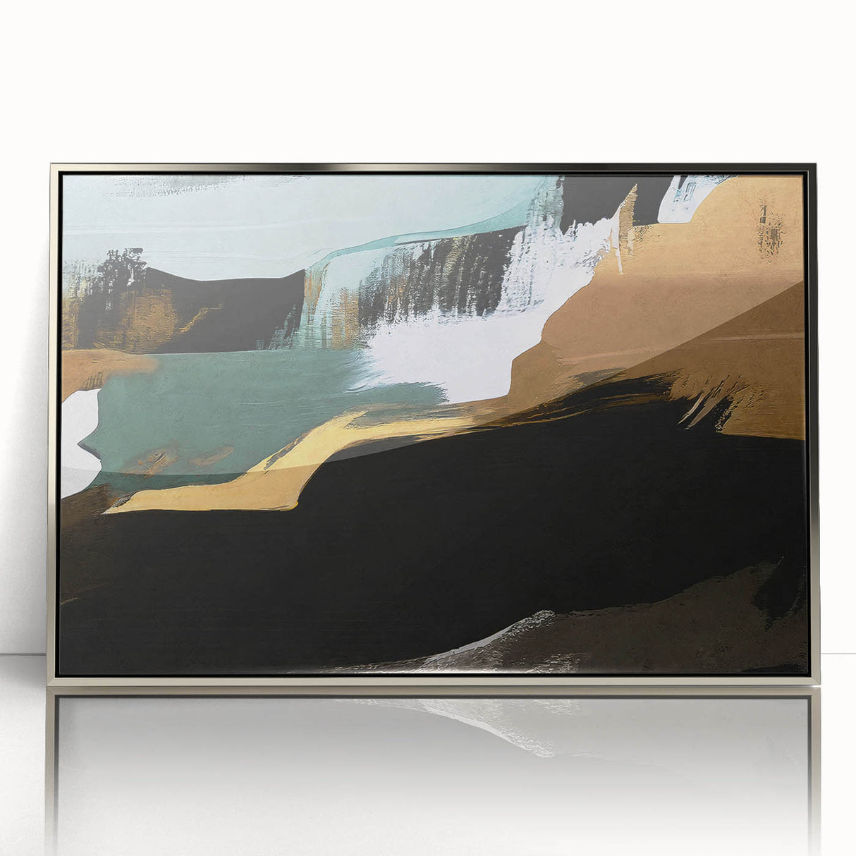 Framed acrylic wall art showcasing an abstract design of silver strokes and lines, adding a modern touch to home decor. Perfect for contemporary interiors.