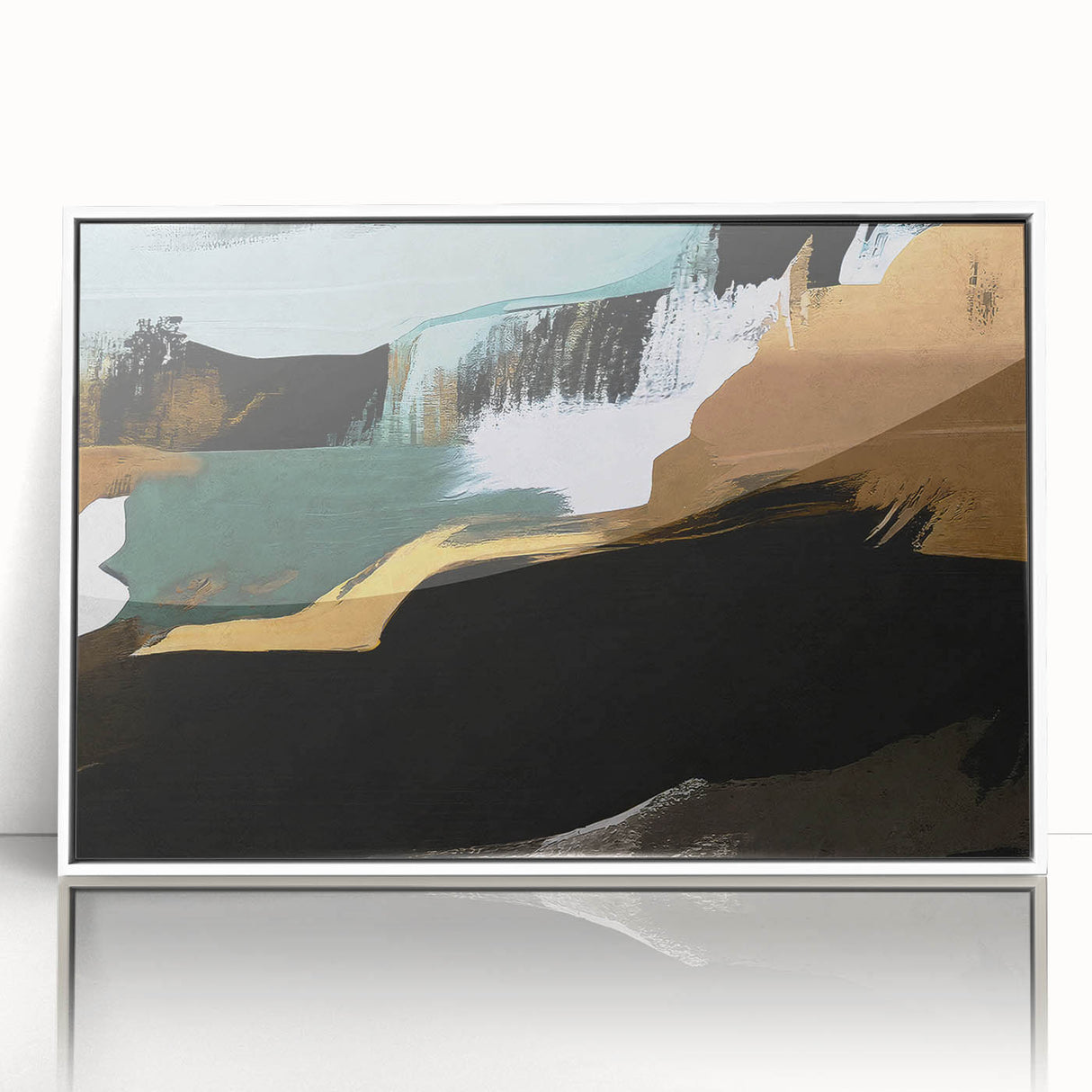 Framed acrylic wall art showcasing an abstract design of colorful strokes and lines, featuring a sleek white frame, ideal for modern home decor.