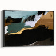 Framed canvas wall art showcasing an abstract design of colorful strokes and lines in a modern aesthetic, viewed from the side, ideal for contemporary decor.