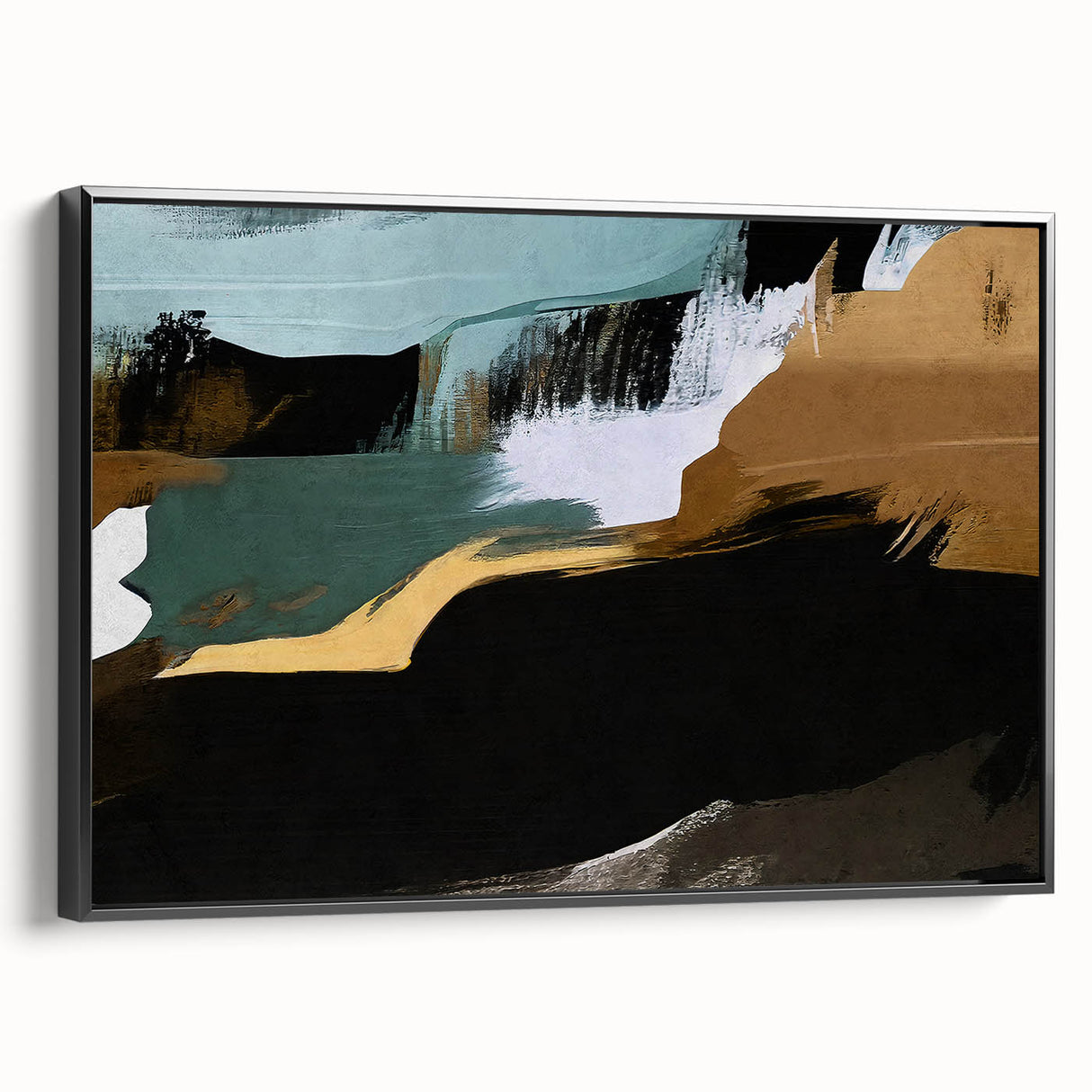 Framed canvas wall art showcasing an abstract design of colorful strokes and lines in a modern aesthetic, viewed from the side, ideal for contemporary decor.