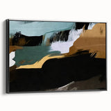Framed canvas wall art showcasing an abstract design of colorful strokes and lines in a modern aesthetic, viewed from the side, ideal for contemporary decor.