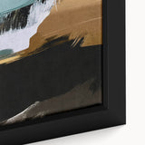Close-up of a framed abstract canvas wall art piece showcasing vibrant strokes and lines in a modern design, ideal for contemporary home decor. The artwork features a blend of bold colors, creating a dynamic visual appeal perfect for enhancing any living space.