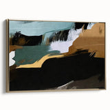 Framed canvas wall art showcasing an abstract design with dynamic strokes and lines in gold, perfect for modern decor. Ideal for enhancing living spaces.