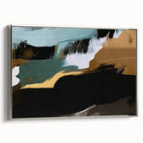 Framed abstract strokes and lines wall art in a sleek silver frame, showcasing a modern design with dynamic colors and textures, perfect for contemporary decor.