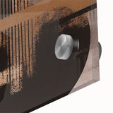 Close-up of an abstract wall art design showcasing vibrant strokes and lines in bold colors, printed on acrylic glass, perfect for modern home decor.