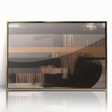 Framed abstract wall art featuring a modern design of gold strokes and lines on a textured background, perfect for adding sophistication to any room decor.