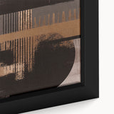 Close-up of a framed canvas depicting an abstract strokes and lines design, showcasing vibrant colors and intricate patterns, ideal for modern home decor and artistic expression.