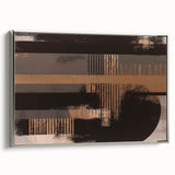 Framed canvas wall art showcasing an abstract design with dynamic strokes and lines in silver tones. The piece features a modern aesthetic ideal for contemporary decor, displayed from a side view highlighting its elegant framing. Perfect for adding a sophisticated touch to home or office interiors.