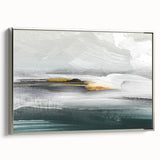 Framed canvas wall art showcasing an abstract design with dynamic strokes and lines in silver tones, perfect for modern home decor.