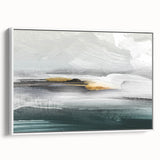 Framed canvas wall art featuring a modern abstract design with colorful strokes and lines, presented in a sleek white frame, perfect for contemporary decor.
