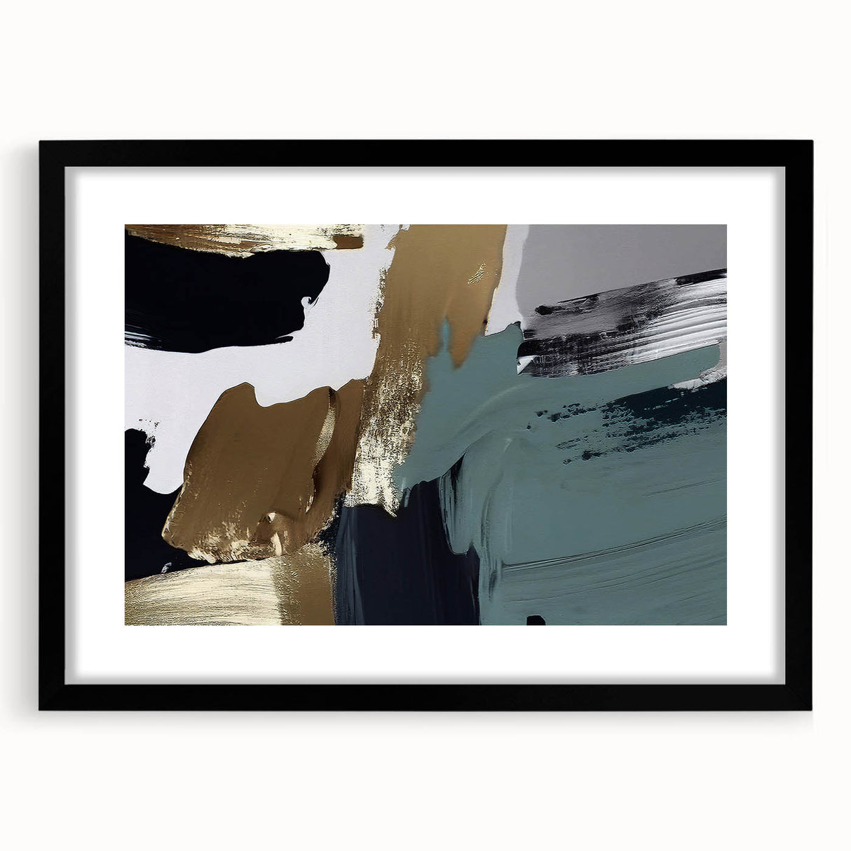 Abstract strokes and lines design wall art collection framed in black with a mat, showcasing modern artistic elements ideal for contemporary home decor.