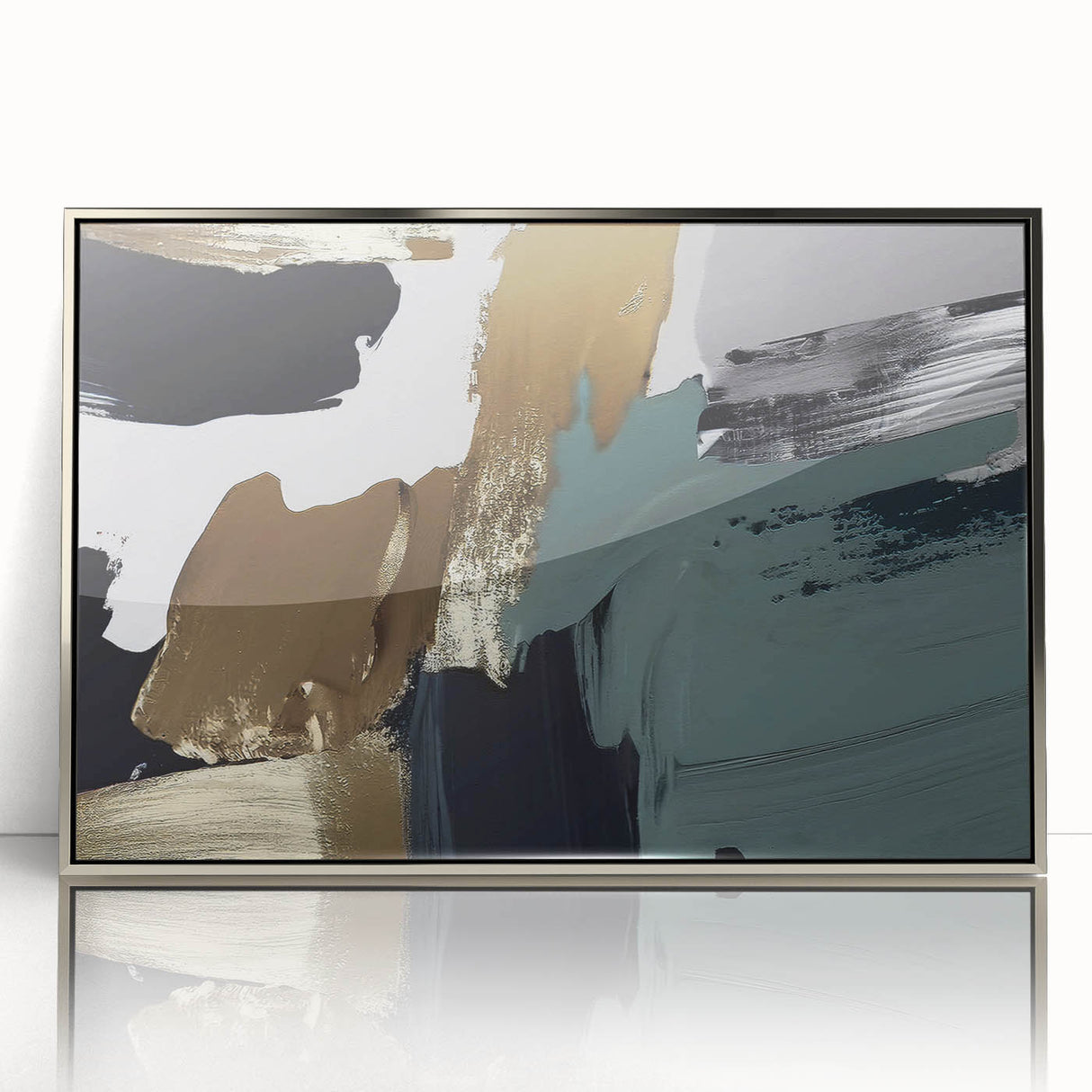 Framed wall art featuring an abstract strokes and lines design in a silver acrylic frame, showcasing a modern aesthetic ideal for contemporary home decor.