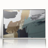 Framed abstract strokes and lines wall art design showcasing a modern aesthetic with a white frame, ideal for contemporary home decor.