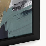 Close-up of a framed canvas featuring an abstract strokes and lines design in vibrant colors, ideal for modern home decor and wall art collections.