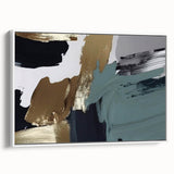 Framed canvas featuring an abstract design of colorful strokes and lines, set against a white background, showcasing an artistic and modern aesthetic for contemporary decor.