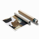 Abstract wall art print featuring vibrant strokes and lines in shades of blue, yellow, and orange, ideal for modern home decor. Perfect for enhancing interior aesthetics.