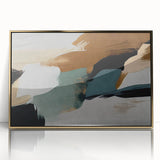 Framed wall art featuring an abstract design of gold strokes and lines on a textured background, ideal for modern home decor. Perfect for adding elegance to any room.