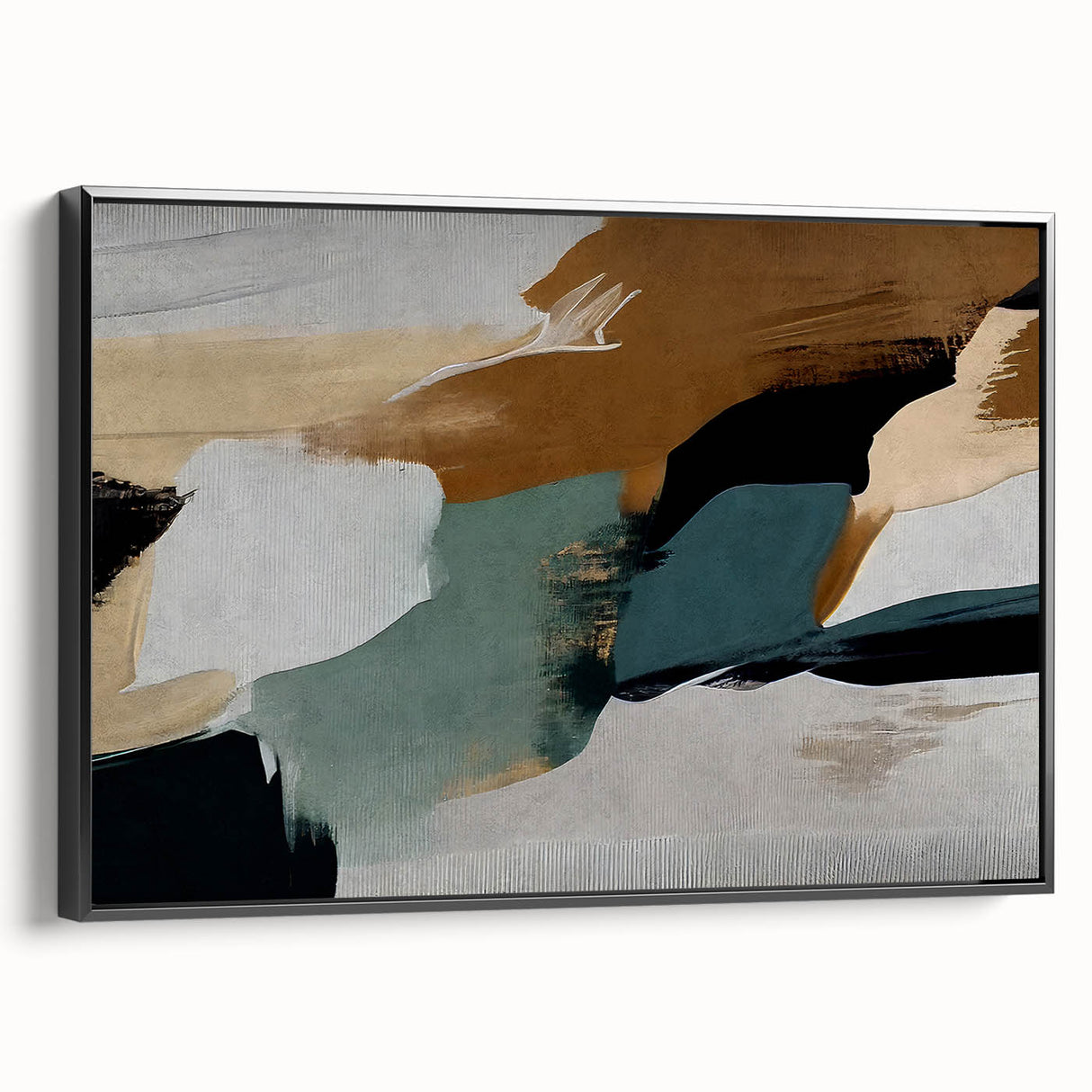 Framed canvas wall art showcasing an abstract design of colorful strokes and lines on a black background, emphasizing modern decor for stylish interiors.