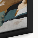 Framed canvas wall art showcasing an abstract design of colorful strokes and lines, featuring vibrant hues of blue, orange, and yellow, perfect for modern decor.