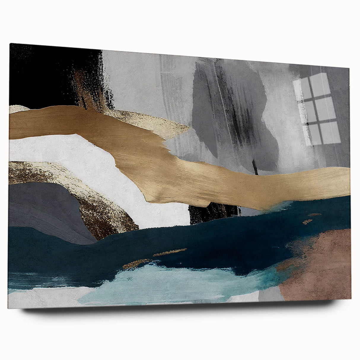 Abstract wall art featuring vibrant strokes and lines in dynamic colors, displayed in a sleek acrylic frame, showcasing a modern artistic design perfect for contemporary decor.