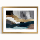 Abstract strokes and lines wall art design in a gold frame with matting, showcasing modern artistic expression and elegance, perfect for contemporary home decor.