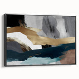 Framed wall art featuring an abstract design of colorful strokes and lines on a black background, showcasing a modern artistic style perfect for contemporary decor.