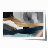 Abstract wall art print showcasing vibrant strokes and lines in a blend of blue, orange, and yellow hues, perfect for modern home decor or office spaces.