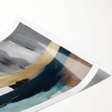 Abstract wall art print showcasing vibrant strokes and lines in shades of blue, yellow, and pink, perfect for modern home decor or artistic spaces.