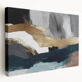 Stretched canvas wall art showcasing an abstract design of colorful strokes and lines, perfect for modern home decor. Side view highlights the canvas texture and depth, enhancing any interior space with vibrant artistic flair.
