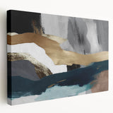 Stretched canvas wall art showcasing an abstract design of colorful strokes and lines, perfect for modern home decor. Side view highlights the canvas texture and depth, enhancing any interior space with vibrant artistic flair.
