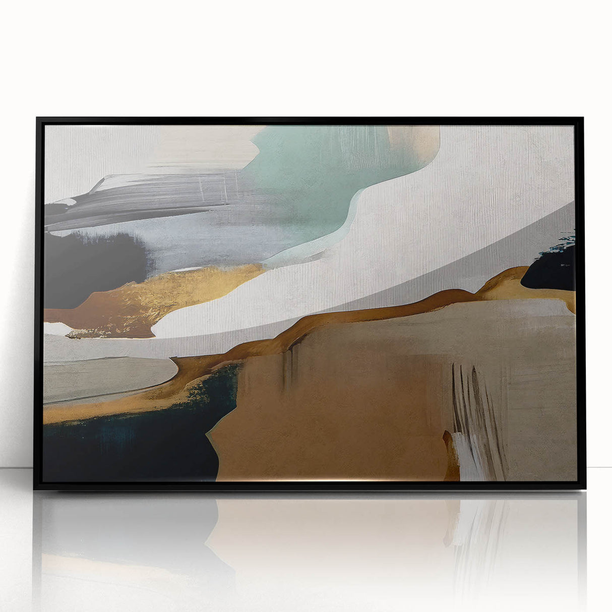 Framed wall art showcasing an abstract design with colorful strokes and lines, featuring a sleek black frame, ideal for modern home decor.
