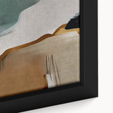 Framed canvas close-up showcasing an abstract design with vibrant strokes and lines in shades of blue, black, and gold, perfect for modern wall decor.