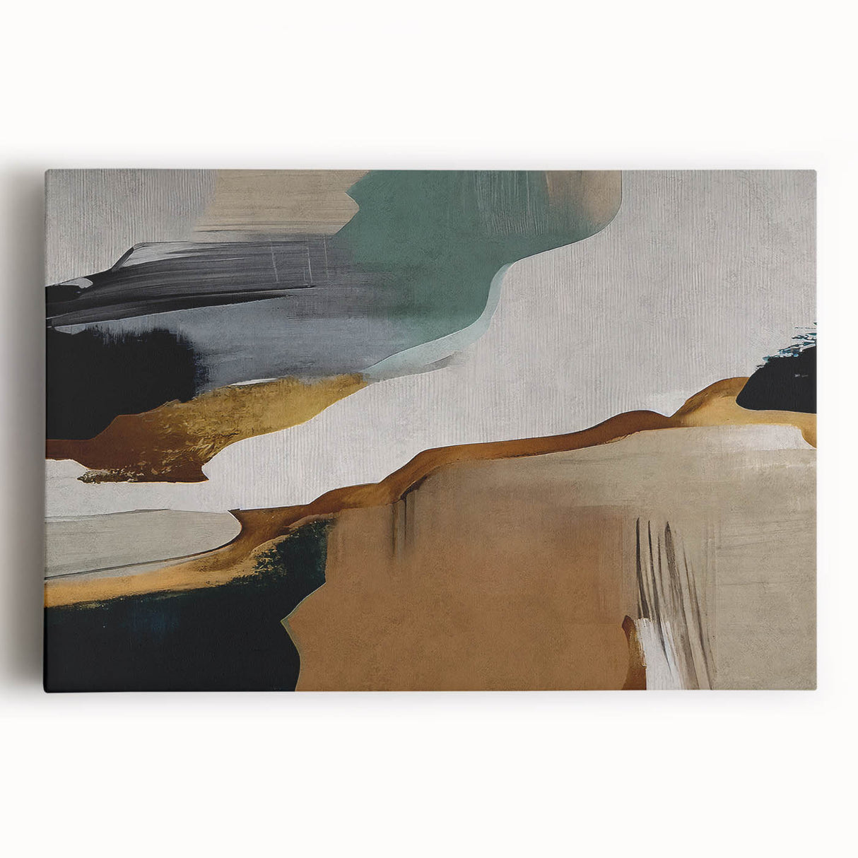 Abstract wall art featuring vibrant strokes and lines in shades of blue, orange, and yellow on a stretched canvas, perfect for modern home decor or office interiors.